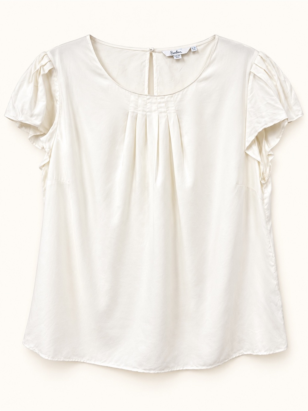 Boden Cream Silk Blend Pleat-Front Short Sleeve Top